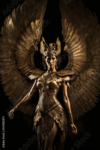 Goddess Hero Female Warier with a golden Mask and Golden Wings Goddess Legacy photo