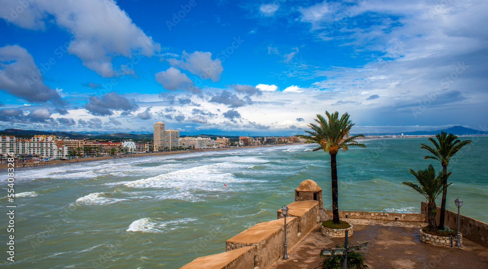 Vue panoramique de la plage de Peníscola, Communauté Valencienne, Espagne