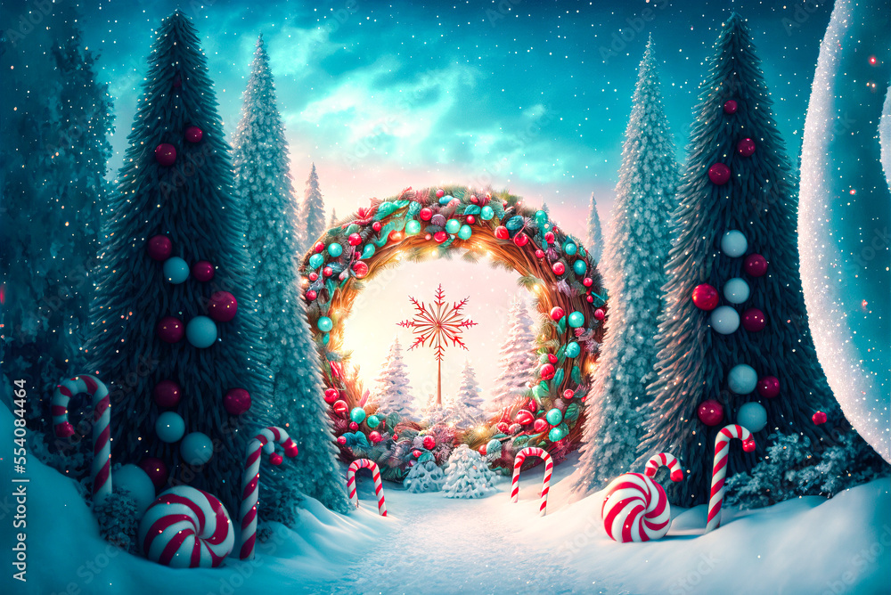 A beautiful Merry Christmas scene with a festive night snow background