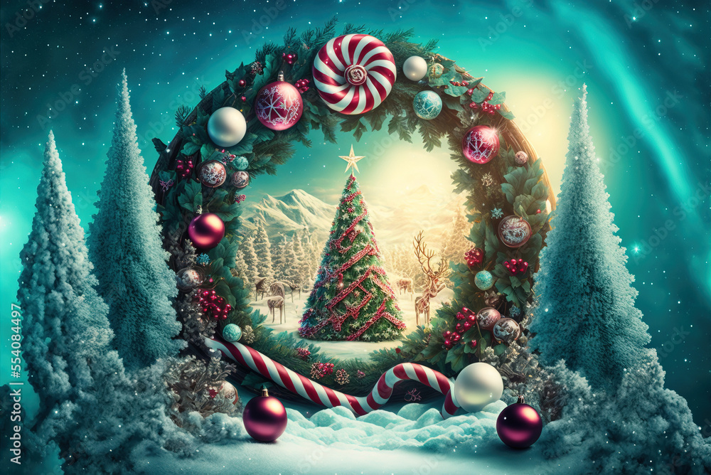 A beautiful Merry Christmas scene with a festive night snow background