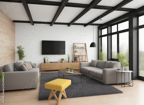 modern living room,interior with sofa. 3d illustration. © Brixq