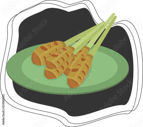 Sate lilit asian food flat design illustration