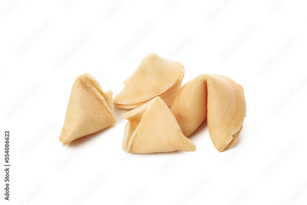 Chinese fortune cookies with prediction words, isolated on white background Chinese fortune cookies with prediction words, isolated on white background