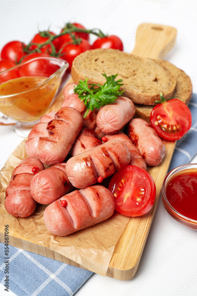 Concept of tasty food, grilled mini sausage Concept of tasty food, grilled mini sausage