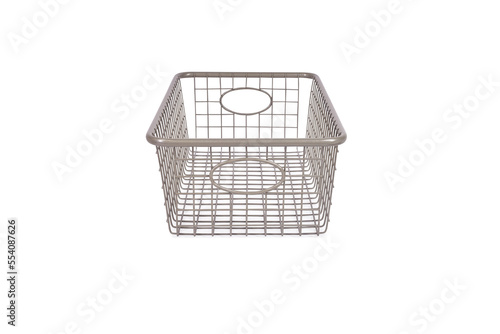 Stainless Steel Grey Rectangular Kitchen Basket empty isolated on white background