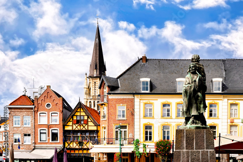 The Market square with view to the Roman Catholic Church of St. Peter in Sittard, Netherlands