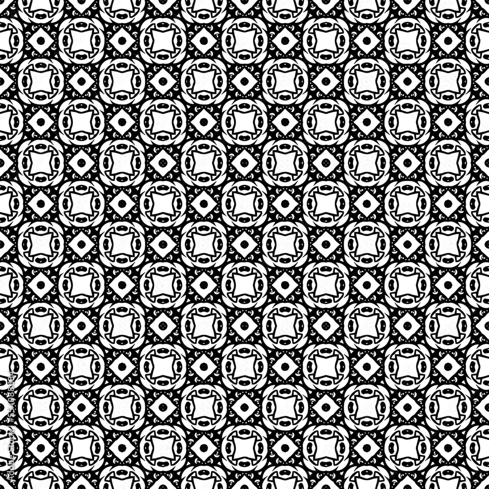 Black and white seamless abstract pattern. Background and backdrop. Grayscale ornamental design. Mosaic ornaments. Vector graphic illustration. EPS10.