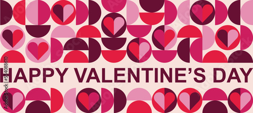 Abstract vector Valentine's day banner. Geometric bauhaus pattern