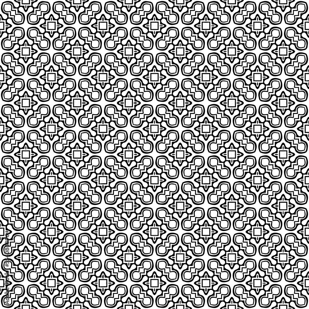 Black and white seamless abstract pattern. Background and backdrop. Grayscale ornamental design. Mosaic ornaments. Vector graphic illustration. EPS10.