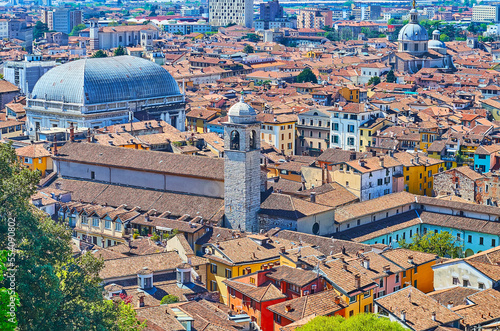 Brescia red roofs and domes from Cidneo Hill, Italy photo