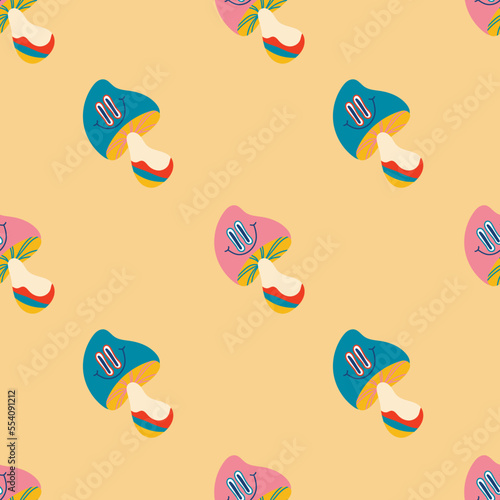 Psychedelic seamless patterns in retro 70s style, groovy hippie backgrounds