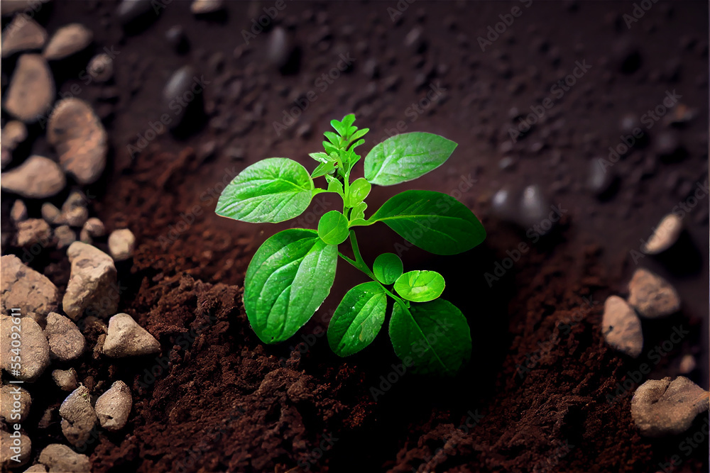 Naklejka premium bright green plant sprout growing in rich soil