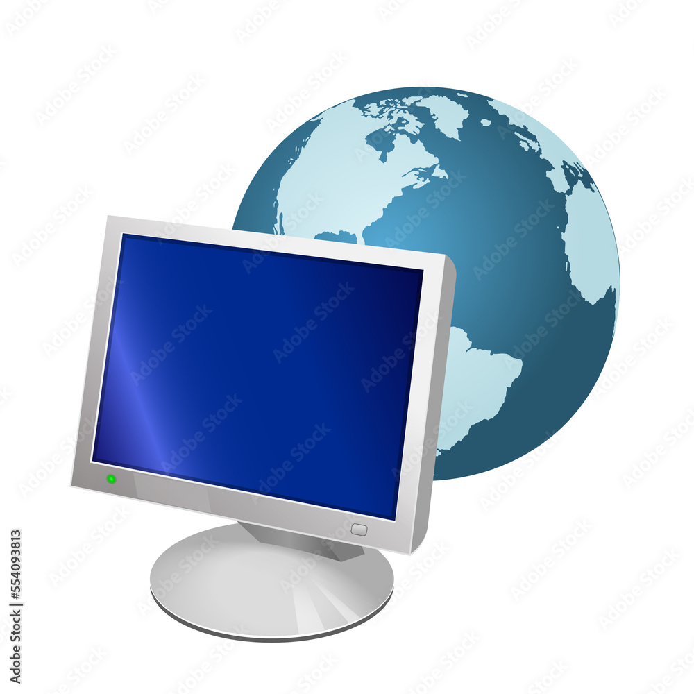 Volumetric monitor with planet earth icon Concept of global broadcasting Volumetric monitor with planet earth icon Concept of global broadcasting