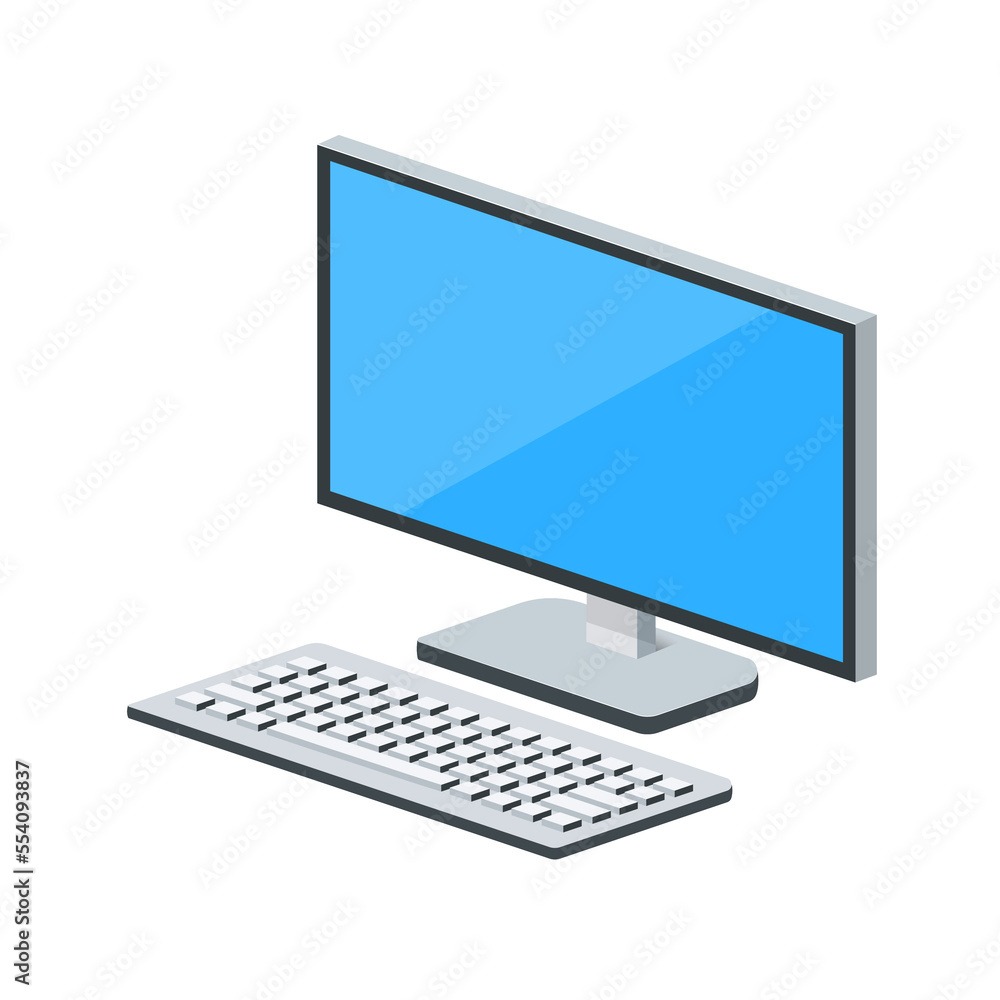 Volumetric personal computer or system unit with monitor and keyboard Volumetric personal computer or system unit with monitor and keyboard