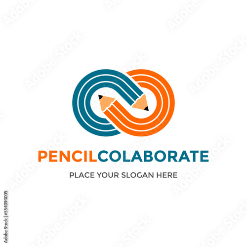 Pencil collaborate or infinity design vector logo template.