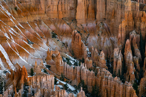 Far away zoom shot of bryce canyon national park of the hoodoos at inspiration point during the winter months in southern utah usa