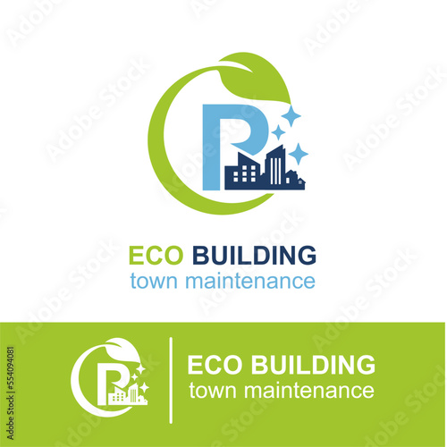 Initial P Letter Eco Building Town Maintenance Building Exterior Company Logo Design Idea Template. Home and Building Cleaning Service