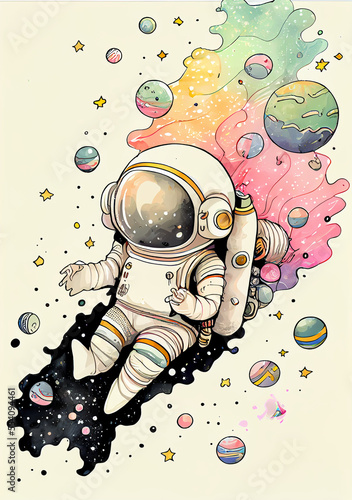 Adorable Astronaut in Colorful Illustration. Generative ai