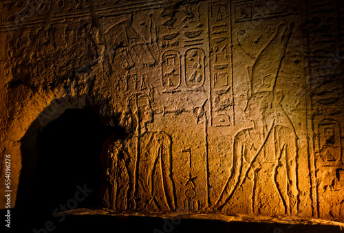 Engravings inside the temple of the goddess Mut, at the foot of Jebel Barkal.; Meroe, Sudan, Africa. photo