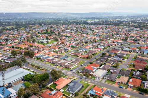 Fototapeta Naklejka Na Ścianę i Meble -  Drone aerial photograph of houses and roads in the suburb of Glenmore Park in New South Wales in Australia