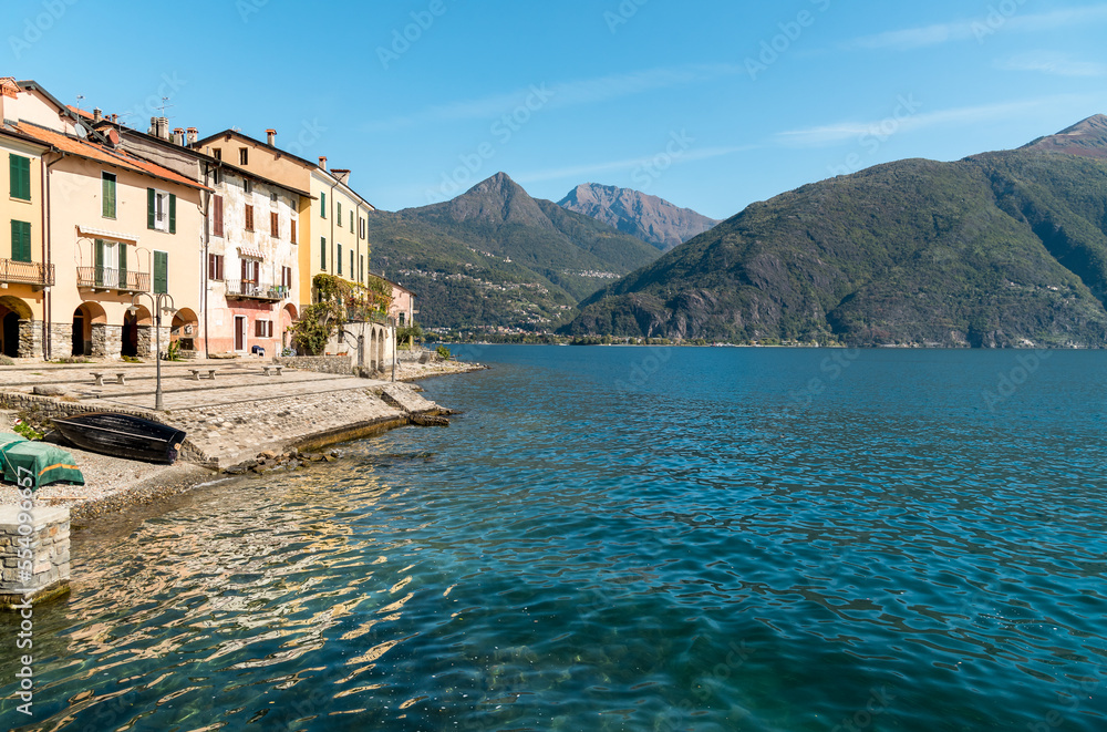 Naklejka premium Landscape of Lake Como from lakeside of San Siro village, Lombardy, Italy