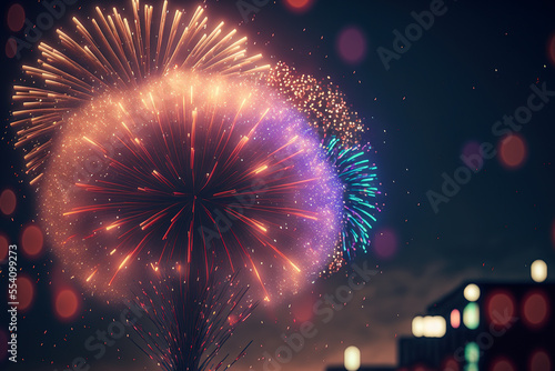 New Years Fireworks, Brightly colorful fireworks in the night city, Fireworks Arts and Cities,Wallpaper