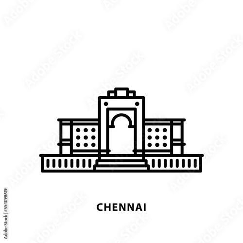 Indian city icon. Chennai-Eric Schmidt Memorial. Tamilnadu. Minimal vector illustration, linear style.