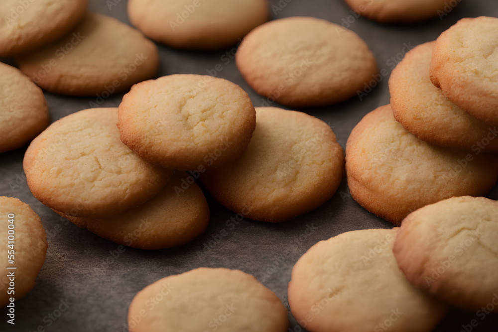 Realistic illustration of almond cookies, sweet baked food, generative ai Realistic illustration of almond cookies, sweet baked food, generative ai