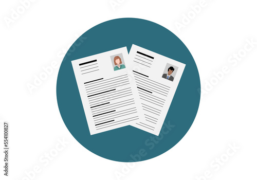 Icono de un CV de una mujer y de un hombre. Selección de personal. RRHH