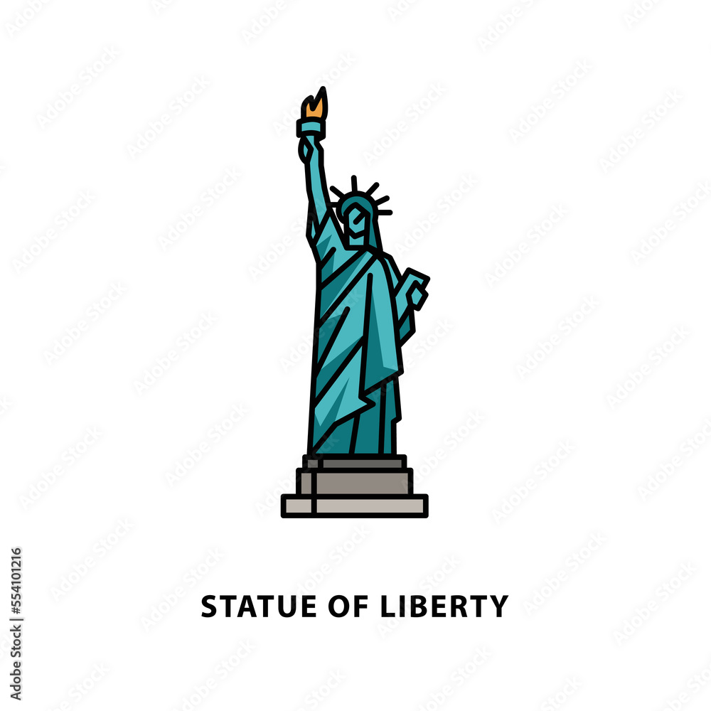 Statue of Liberty. National Monument. New York City. USA. Minimal vector illustration, linear style.