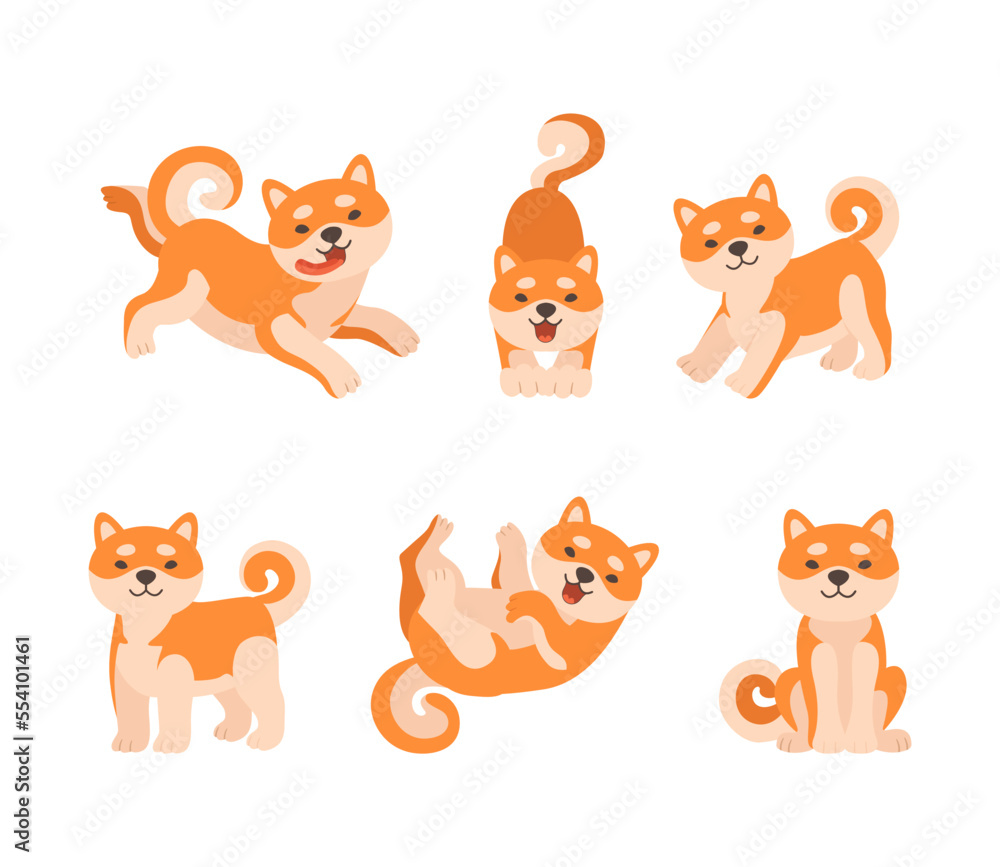 Adorable Shiba Inu Dog Character Engaged in Different Activity Vector Set