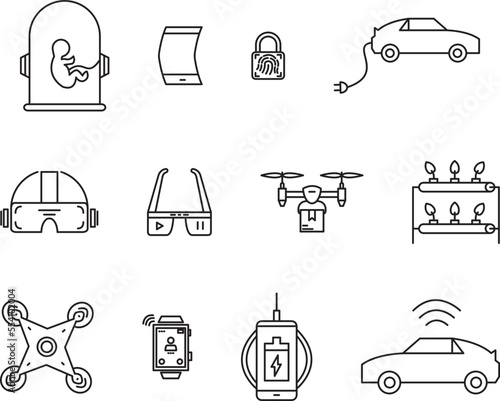 futuristic technology icons collection