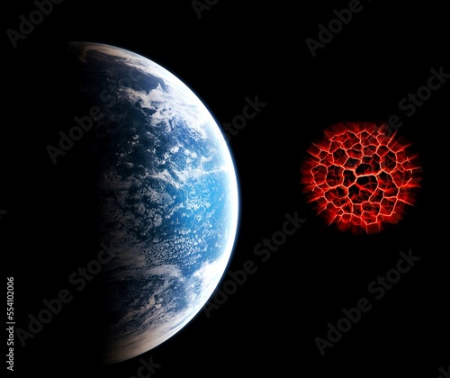 Planet Explosion. Apocalypse in space, destroying a space object. 