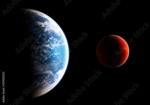Earth sunrise in space. 3d render 