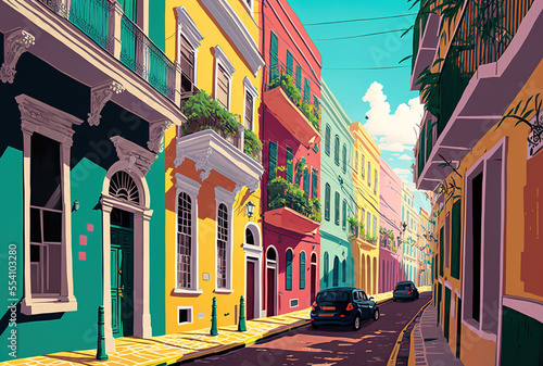 View of Old San Juan, Puerto Rico's vibrant facades. Generative AI