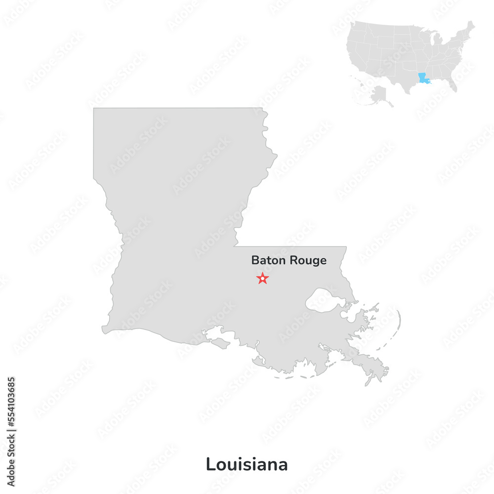 US American State of Louisiana. USA state of Louisiana county map outline on white background.