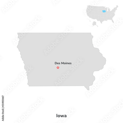 US American State of Iowa. USA state of Iowa county map outline on white background.