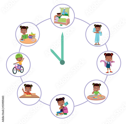 Cartoon kid daily routine activities set