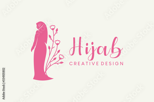 Hijab logo design, hijab boutique, hijab fashion and hijab beauty with creative hijab woman silhouettes