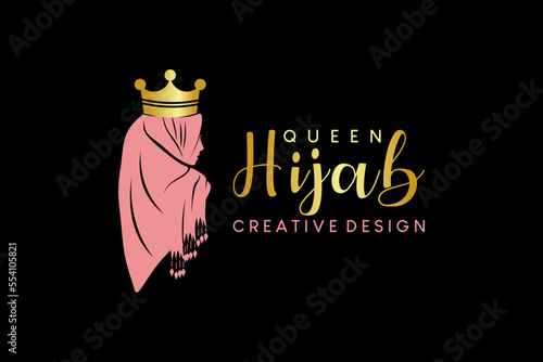 Hijab logo design, hijab boutique, hijab fashion and hijab beauty with hijab woman silhouette and crown