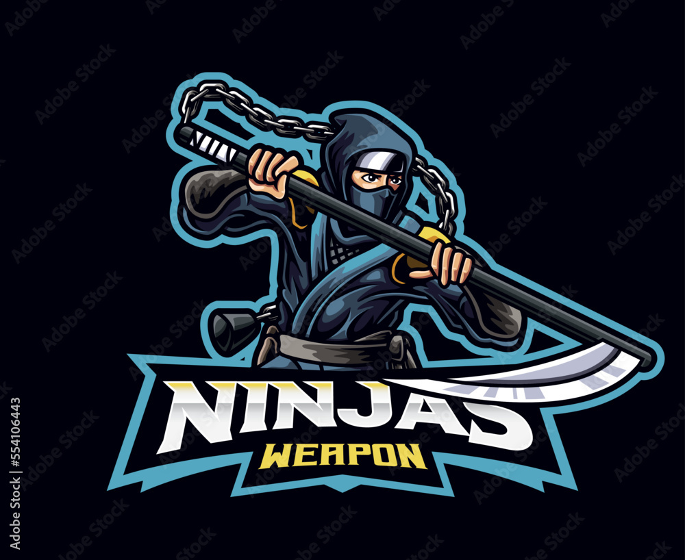 Fototapeta premium Ninja weapon mascot logo design. Ninja kusarigama weapon vector illustration