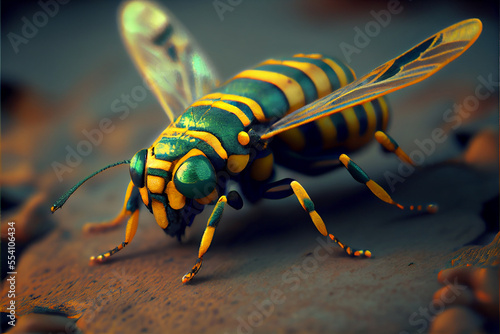 Green and Gold Striped Shiny Fly. Generative ai