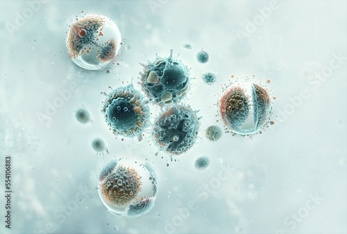 Viruses closeup medical 3D illustration. Coronavirus flu, mpox, herpes, rhinovirus, HPV infection, HIV, adenovirus, influenza, corona illness virus cells disease epidemic, pandemic strains research photo