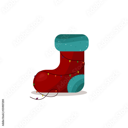 christmas sock with garland.vector illustration