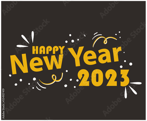 2023 Happy New Year Holiday Abstract Design Vector Illustration Yellow With Brown Background
