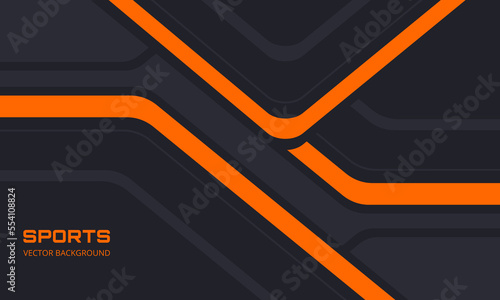 Orange and black sports background with abstract design motion elements, angles and arrows. Abstract dark gray and orange waved background.