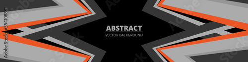 Dark gray abstract wide horizontal banner with orange and gray lines, arrows and angles. Vector illustration