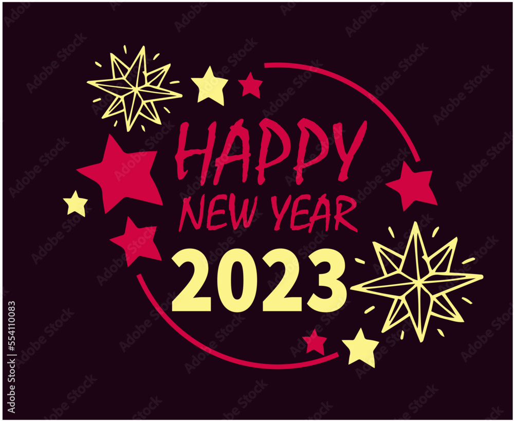 2023 Happy New Year Holiday Abstract Vector Illustration Design Pink And Yellow With Black Background 2023 Happy New Year Holiday Abstract Vector Illustration Design Pink And Yellow With Black Background