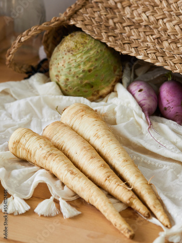 Parsley root, and other two root vegetables in the background