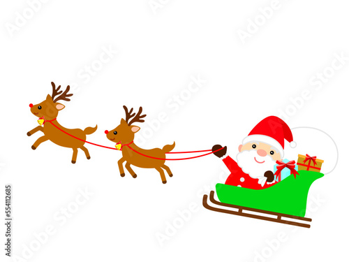 クリスマスプレゼントを届けにいくサンタクロースとトナカイ